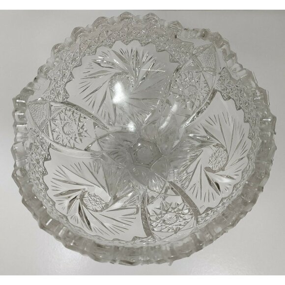 Vintage Imperial EAPG Compote Nuncut Swirl Tooth Edge Whirling Star Glass Dish - Picture 2 of 12